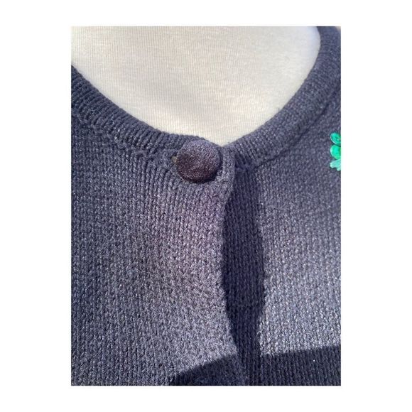 Y2K Cardigan Sweater Floral Sequin Beads Black red - Picture 7 of 9